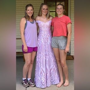 Long, Light Purple Prom Dress with Elegant Sequined Designs